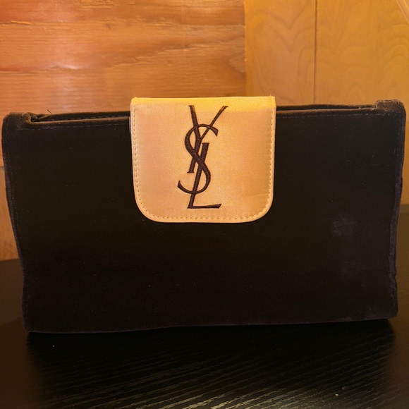 Yves Saint Laurent VINTAGE Clutch Purse Comes w/a mini mirror Classic Brown&Gold - Picture 2 of 8